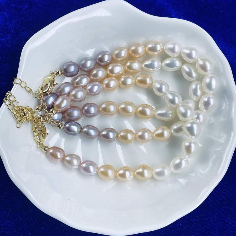 Vòng tay chuỗi hạt ngọc móc bạc 925 xi vàng