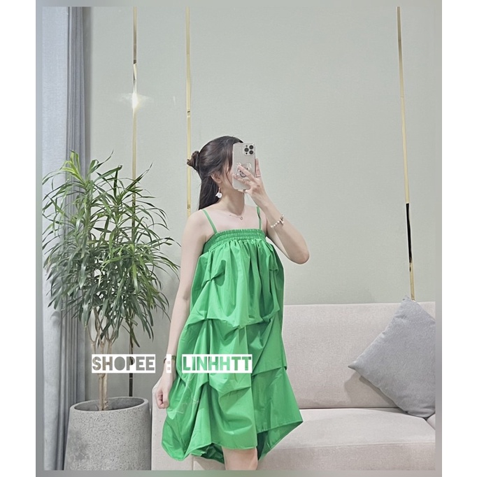 | CÓ SẴN | ĐẦM 2 dây babydoll nhúng chất thô hàn dày dặn đầm form bí đầm bầu freesize