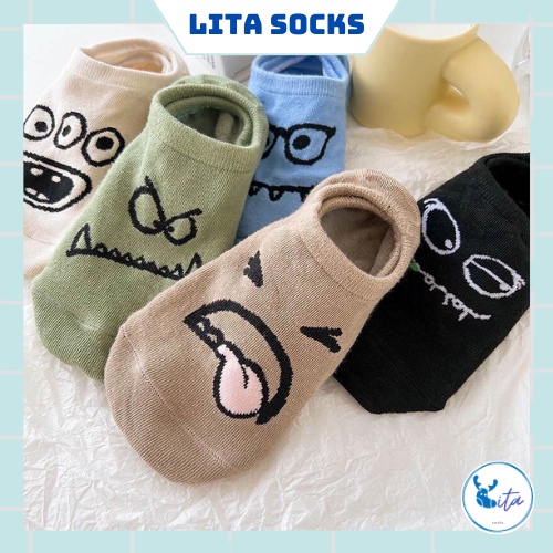 Tất vớ lười họa tiết hoạt hình icon biểu cảm chất liệu cotton thoáng khí - T01