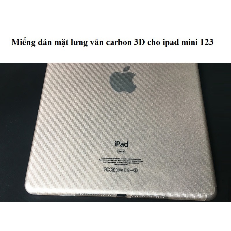 Miếng dán mặt lưng vân Carbon 3D cho iPad Mini 123 - Hàng nhập khẩu - H_Shop_VN