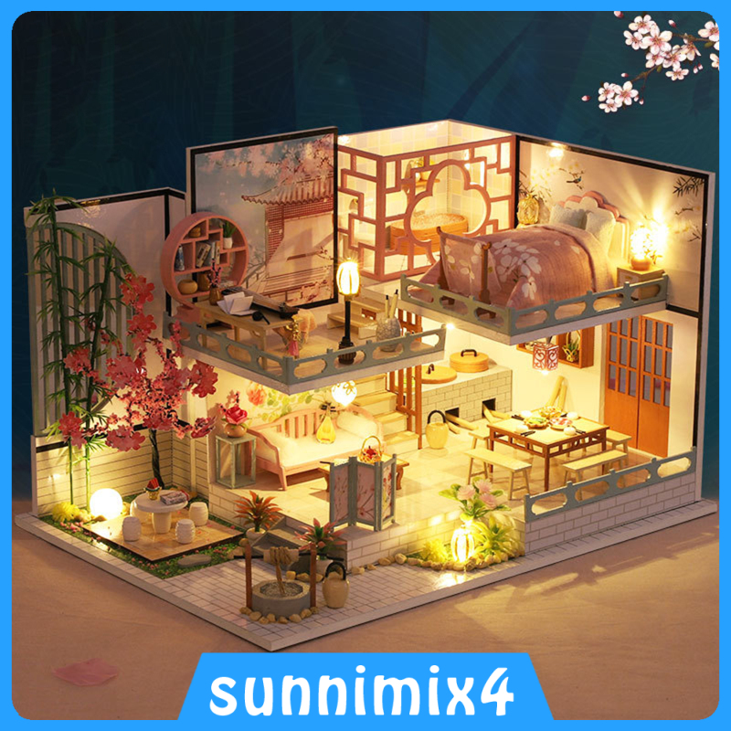 [H₂Sports&Fitness]3D Doll House Furniture Kits Mini Wooden Romantic Chinese Style Villa House