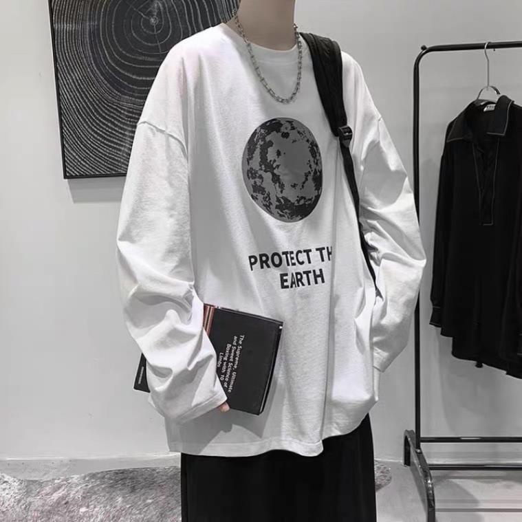 Áo thun dài tay nam nữ, áo phông dài tay unisex form rộng chất cotton dày đẹp mềm mịn in hình trái đất *