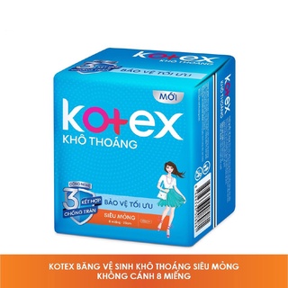 Băng vệ sinh Kotex khô thoáng siêu mỏng không cánh gói 8 miếngx23cm