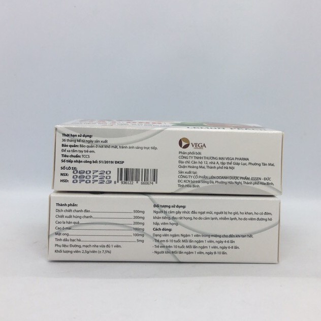 Viên Ngậm Ho Chanh Đào Mật Ong Hộp 24 Viên - Giảm Ho Khan, Ho Có Đờm, Ngạt Mũi Do Cảm