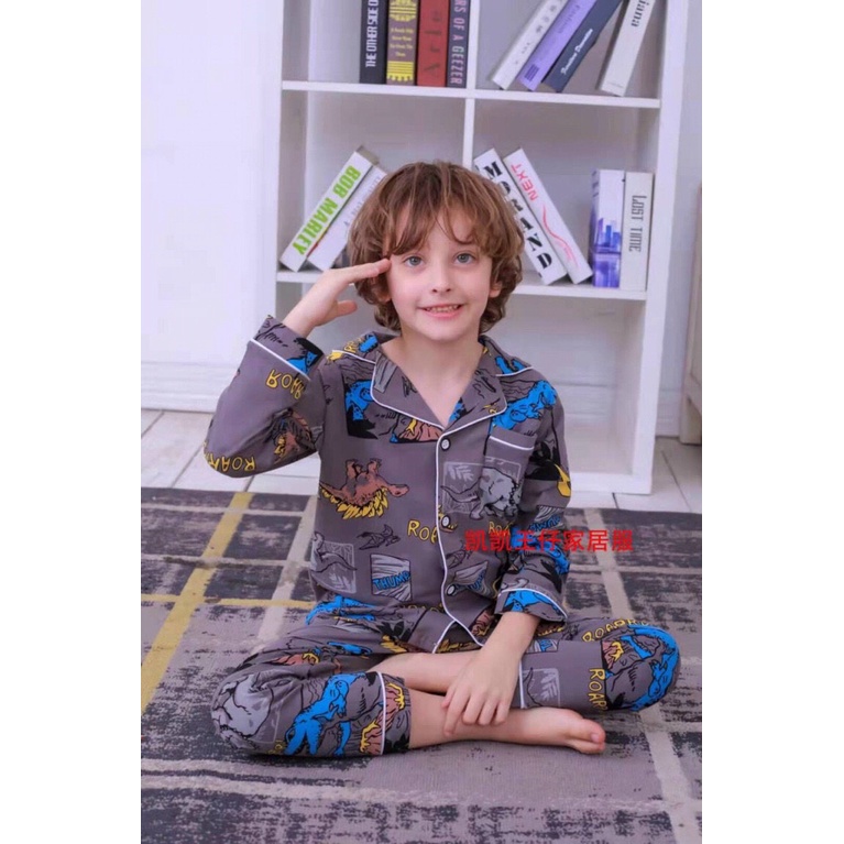 Bộ quần áo trẻ em dài tay Bộ pijama Chất liệu cotton cho bé trai từ 10-25kg PIKA KIDS