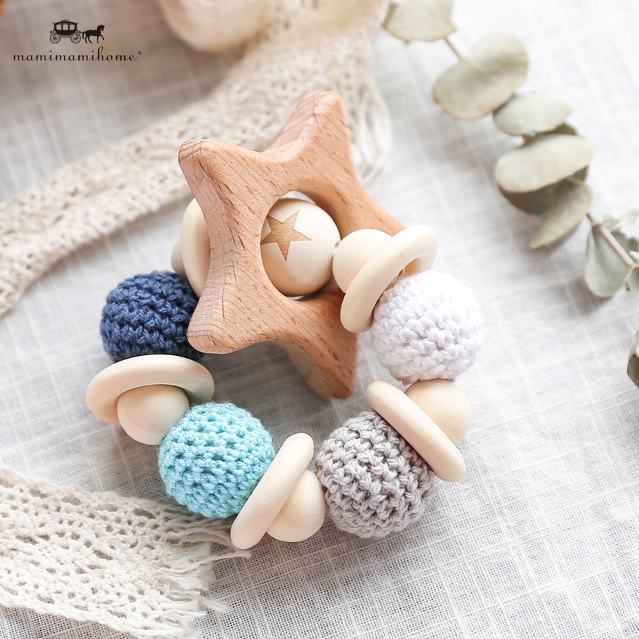 MAMIMAMIHOME Baby Crochet Beech Bracelet Đồ chơi mọc răng miễn phí BPA 1 CÁI