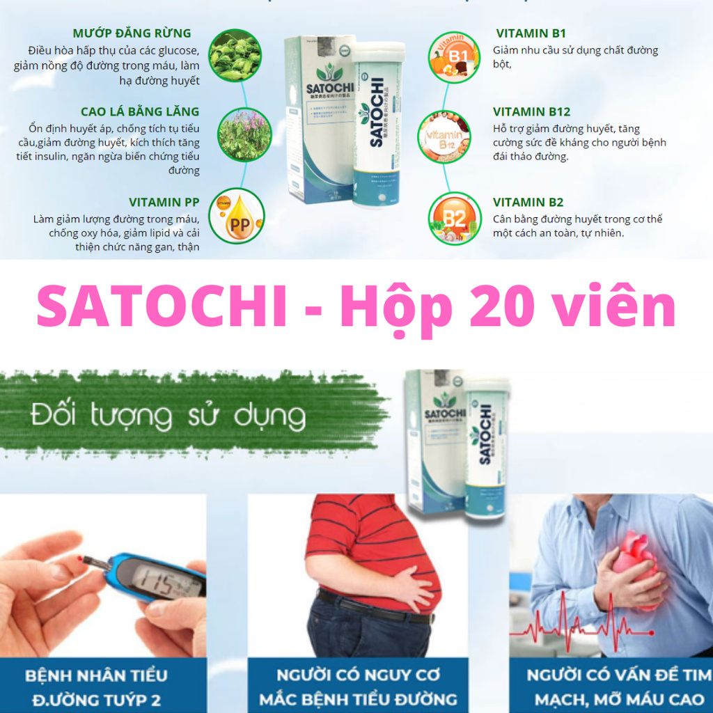 ✅ [MUA 4 TẶNG 3] Viên sủi tiểu đường Satochi 20