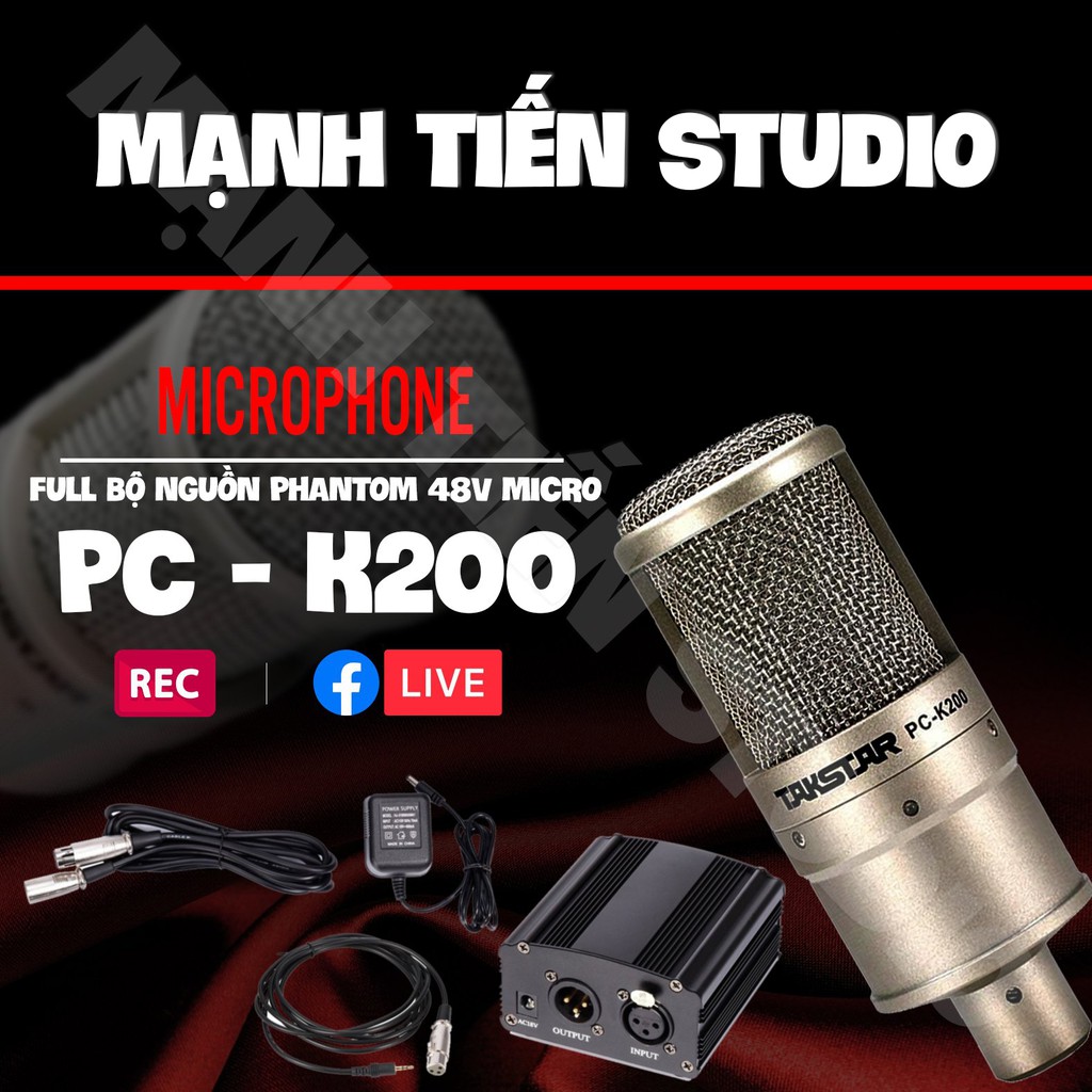 [COMBO HOT] Micro thu âm chuyên nghiệp Takstar PC K-200 + nguồn 48v + canon + xlr 3.5 cho thu âm, live stream fb, tiktok