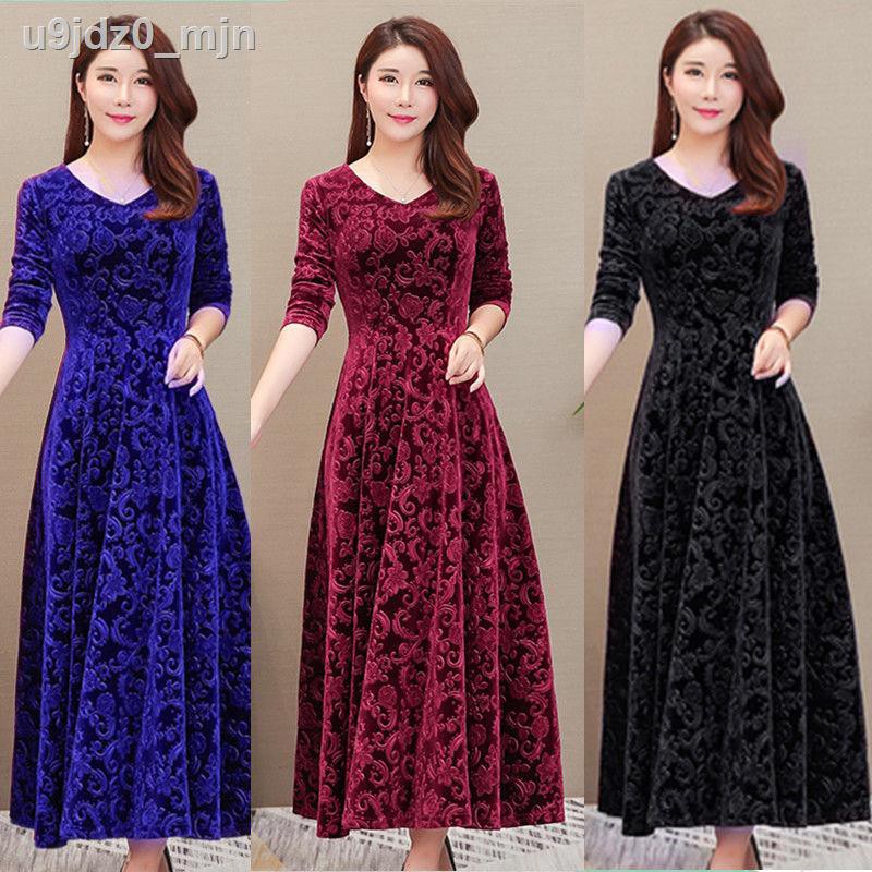Gold velvet V-neck dress 2020 spring new style long skirt embossed sleeves women s temperament slim fit | BigBuy360 - bigbuy360.vn