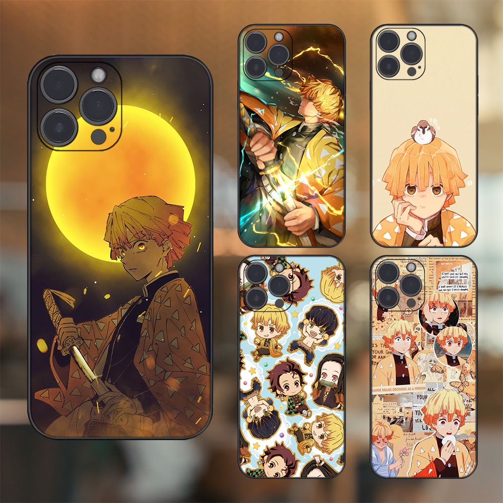 Ốp lưng iPhone 13 Pro Max dẻo đen cạnh vuông in hình Zenitsu Kimetsu no Yaiba