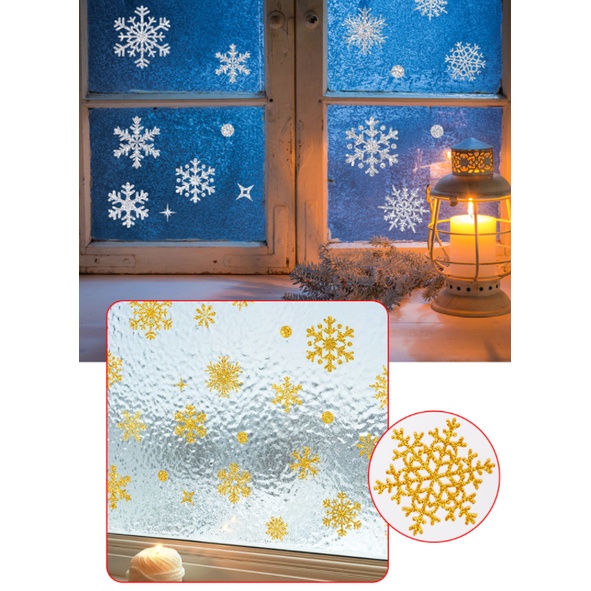 Decal dán tường Noel Hít Tĩnh Điện không Dơ Kính - Hoa tuyết kim tuyến đủ màu