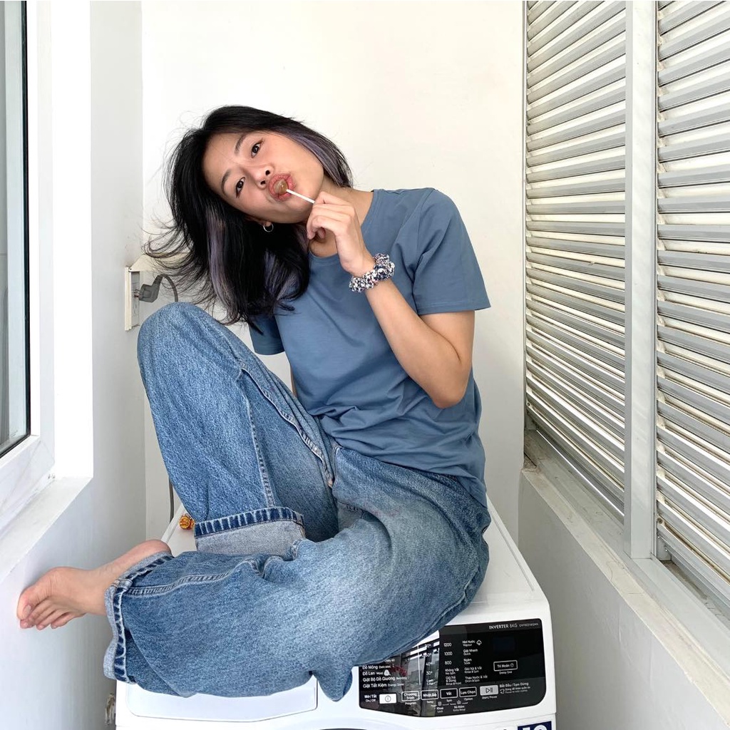 TheBlueTshirt - Áo Thun Nữ Tay Ngắn Màu Xanh Dương - Daily Ice Blue Grey T