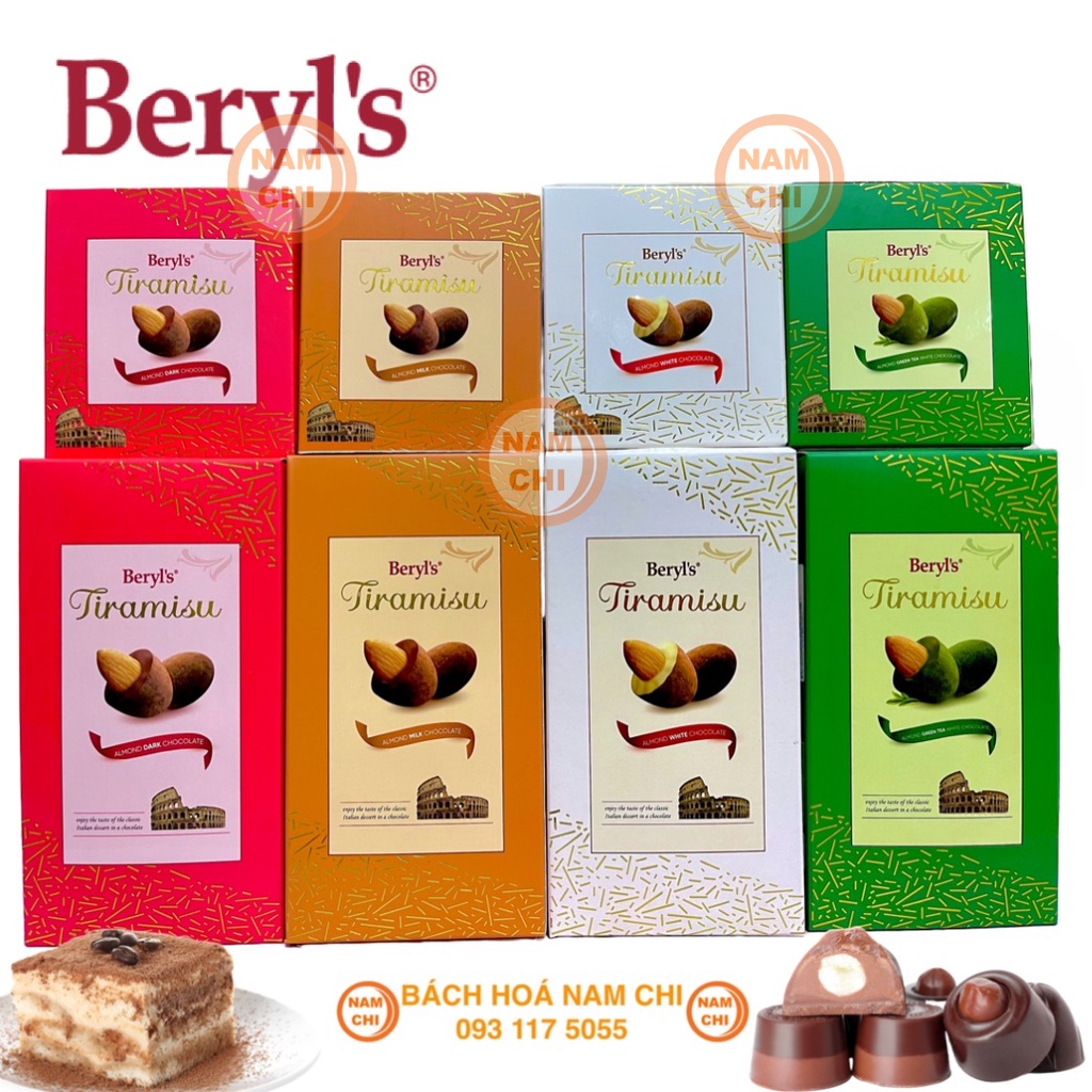 [HỘP 100G] Kẹo Socola Beryl's Tiramisu Bọc Hạnh Nhân Có 4 Vị Socola - Malaysia