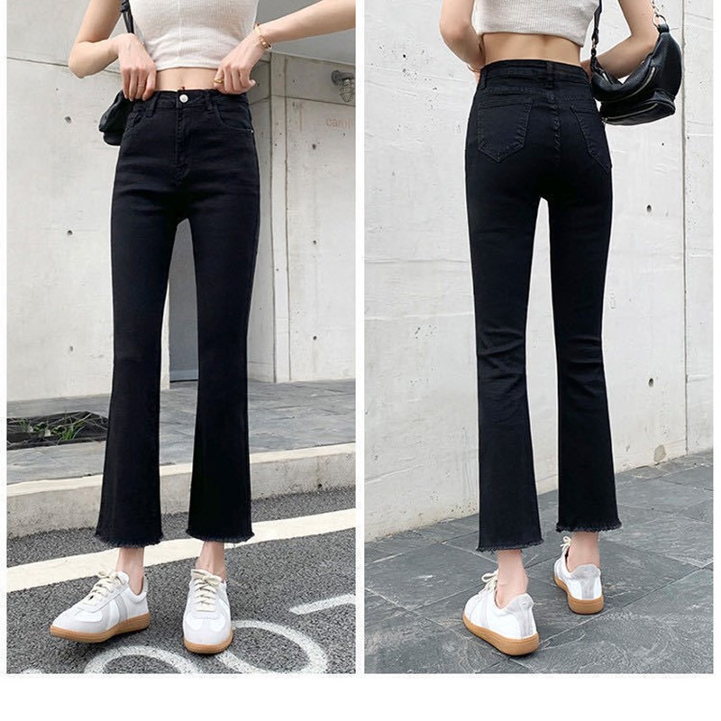 Quần jean dài ống loe dáng ôm thời trang dễ phối đồ cho nữ