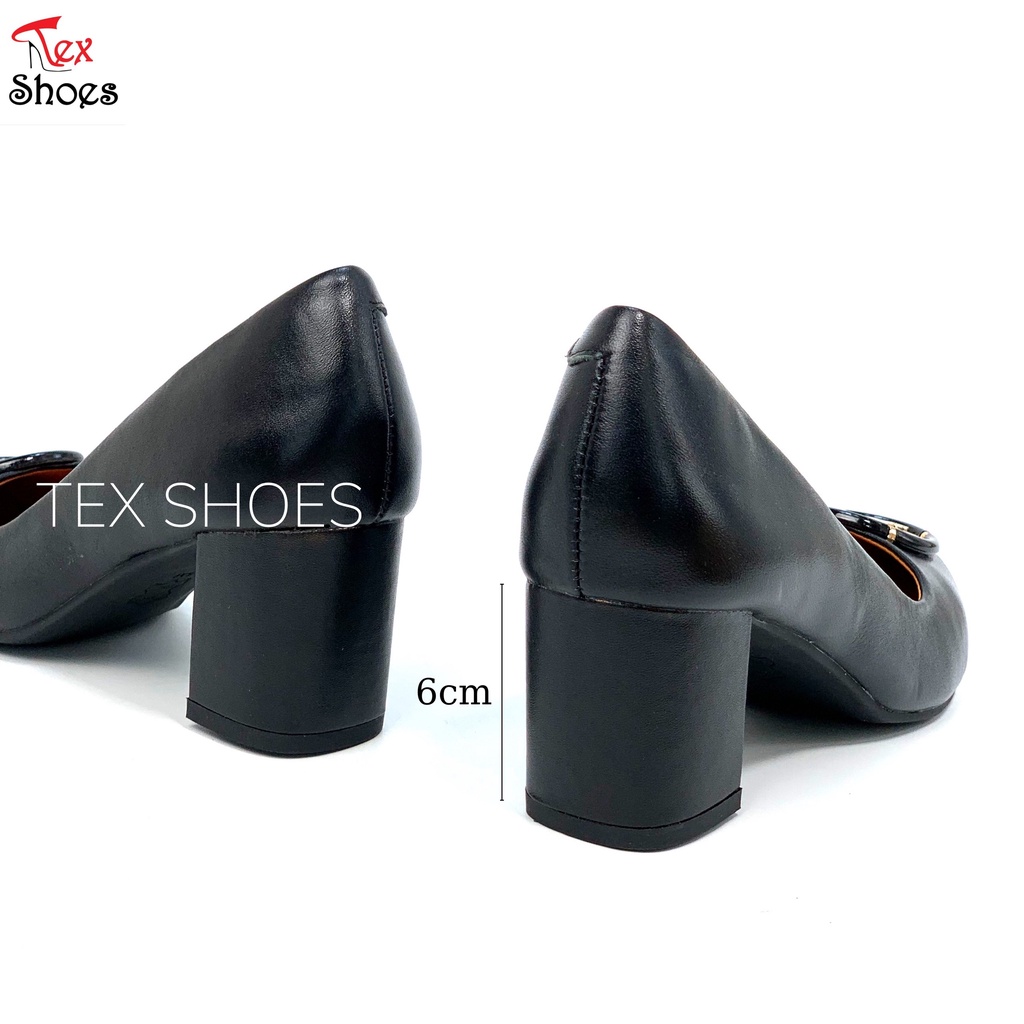 Giày công sở nữ da thật cao cấp, giày cao gót nữ mũi tròn gót trụ 6cm VNXK TEX SHOES