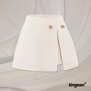 TINGOAN® - Chân váy tweed cạp lưng cao sẻ vạt trắng IN PARIS TWEED SKIRT/WH