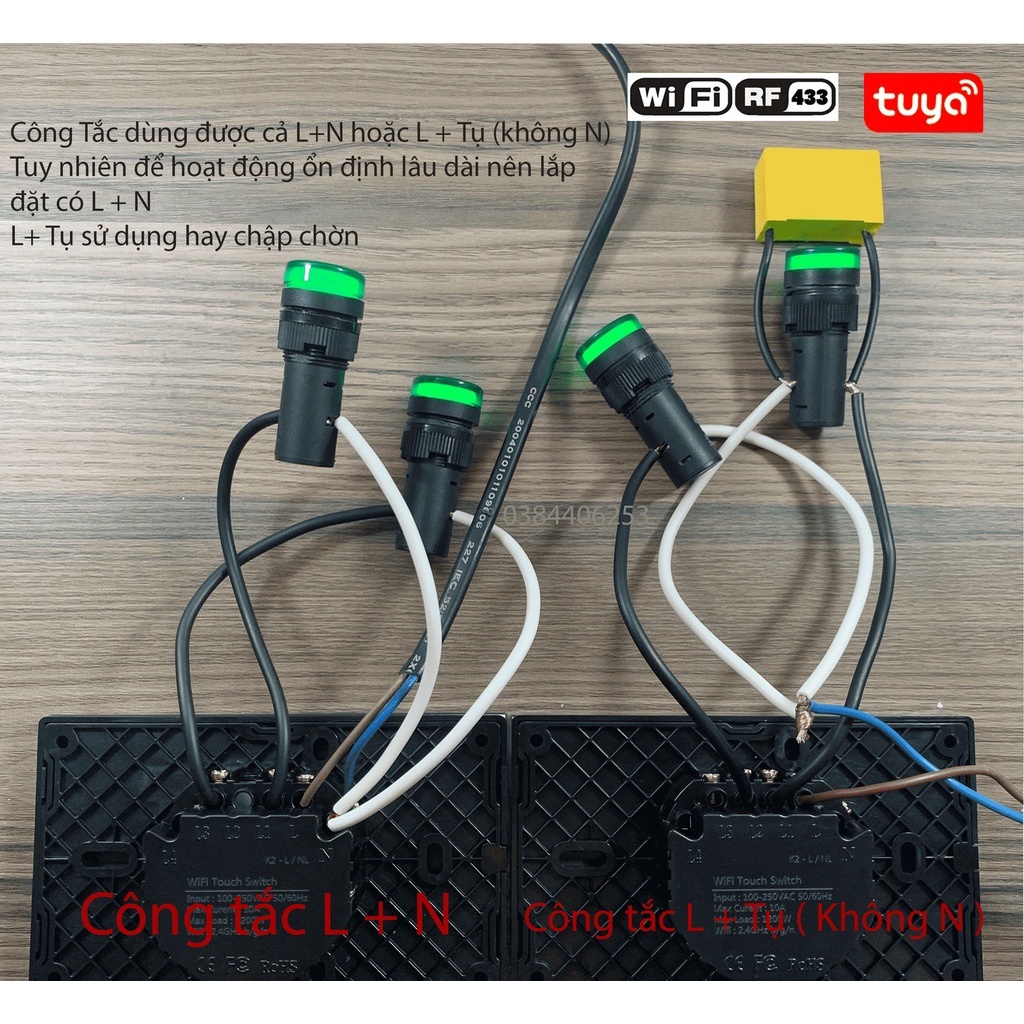Công tắc Nút Ấn thông minh WIFI Tuya Smart + RF433 1.2.3.4