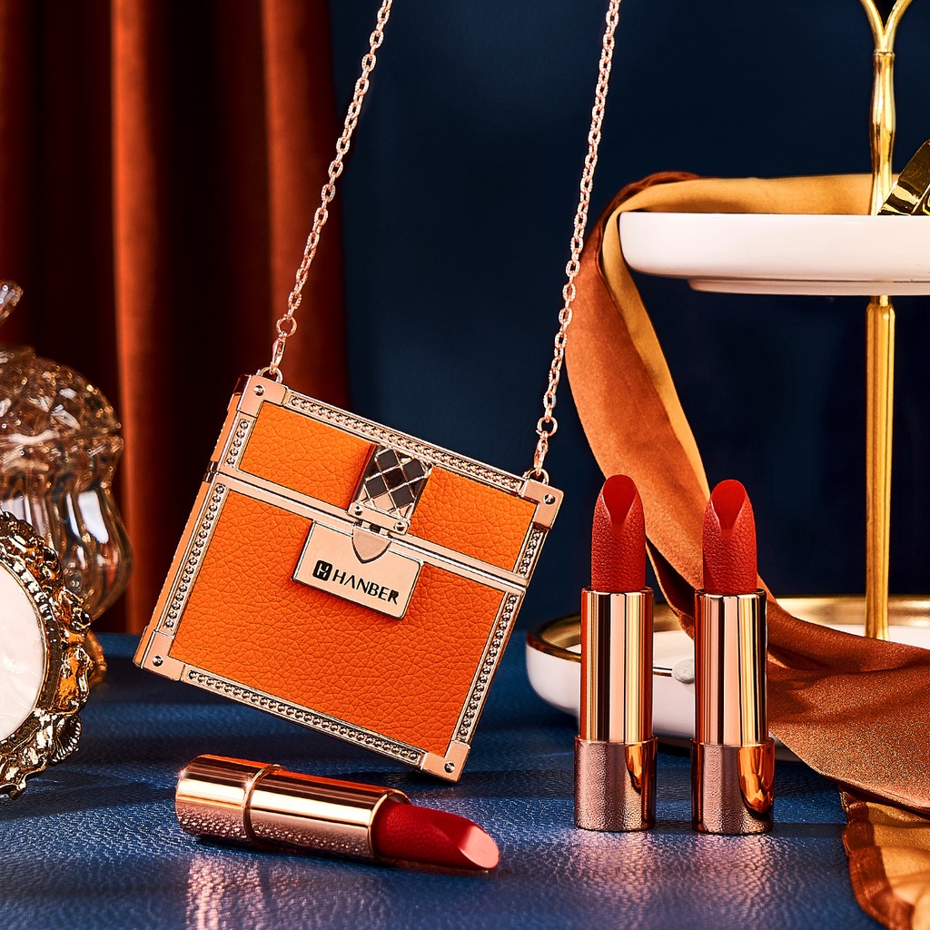 Hermes set Ba Món Son Môi Dưỡng Ẩm Chống Nước Không Phai Màu Thiết Kế Túi Xách Da Độc Đáo