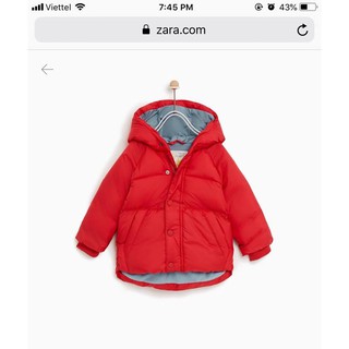 (xả) (thanh lý) Áo khoác phao Zara dư xịn, có 3 màu đỏ, navy, xanh trầm (9m-4y)