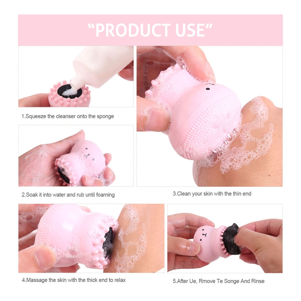 Cọ rửa mặt IMAGES thiết kế bạch tuộc gel silicone hai đầu làm sạch lỗ chân lông loại bỏ mụn đầu đen dễ thương