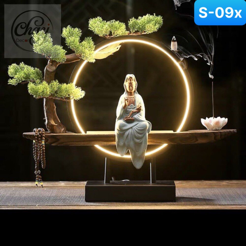 Tượng Phật Quan Âm Bồ Tát Đèn Led, Thác Trầm Phong Thủy, Hàng Cao Cấp Loại I