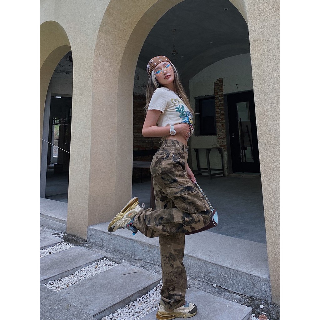 quần cargo ngụy trang quân đội cho nàng cool ngầu cực chất street style hot tiktoker trung quốc
