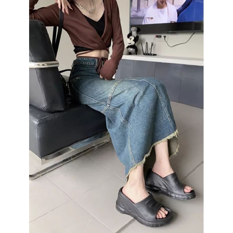 IMAODOU Chân váy jean Đuôi Cá Dài Lưng Cao Thời Trang 2023 Mới