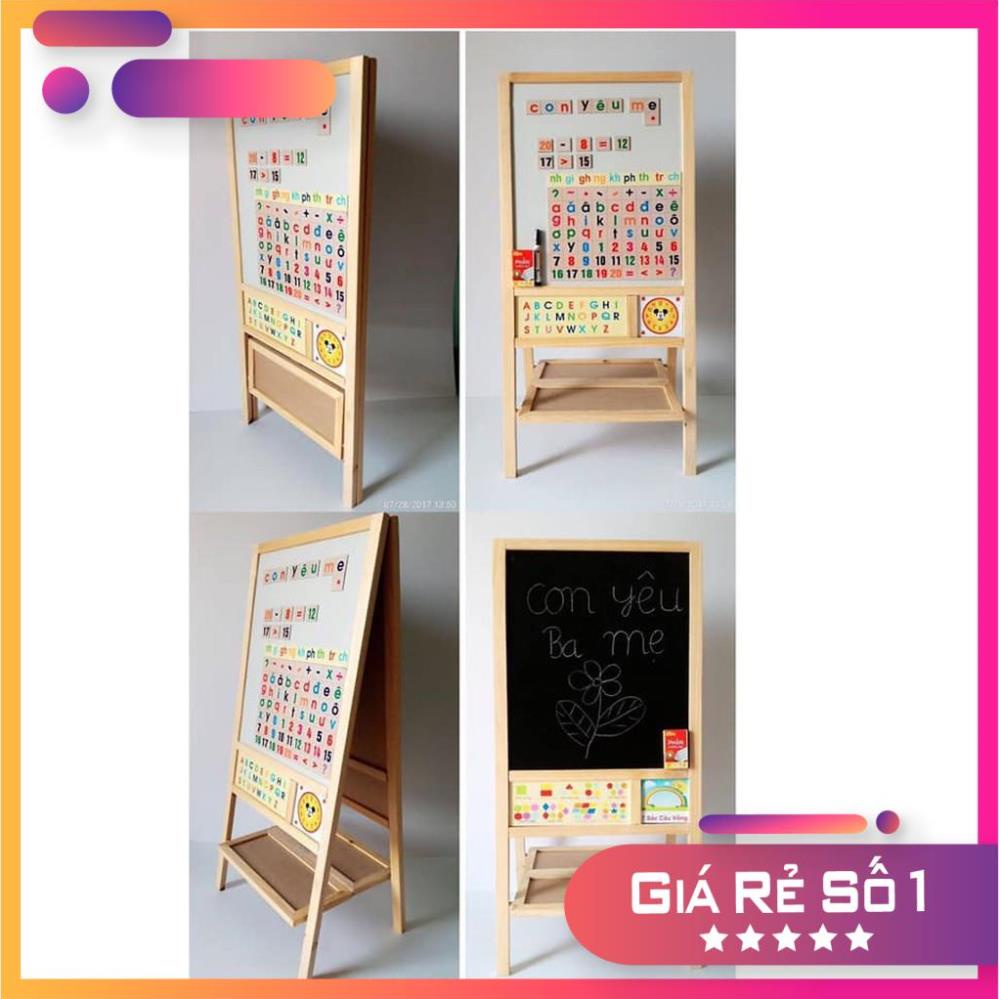Bảng học thông minh 2 mặt gỗ lớn 90*45 cm cho bé từ 3 tuổi chữ cái tiếng việt bộ chữ cái nam châm có từ tính xoá dễ dàng