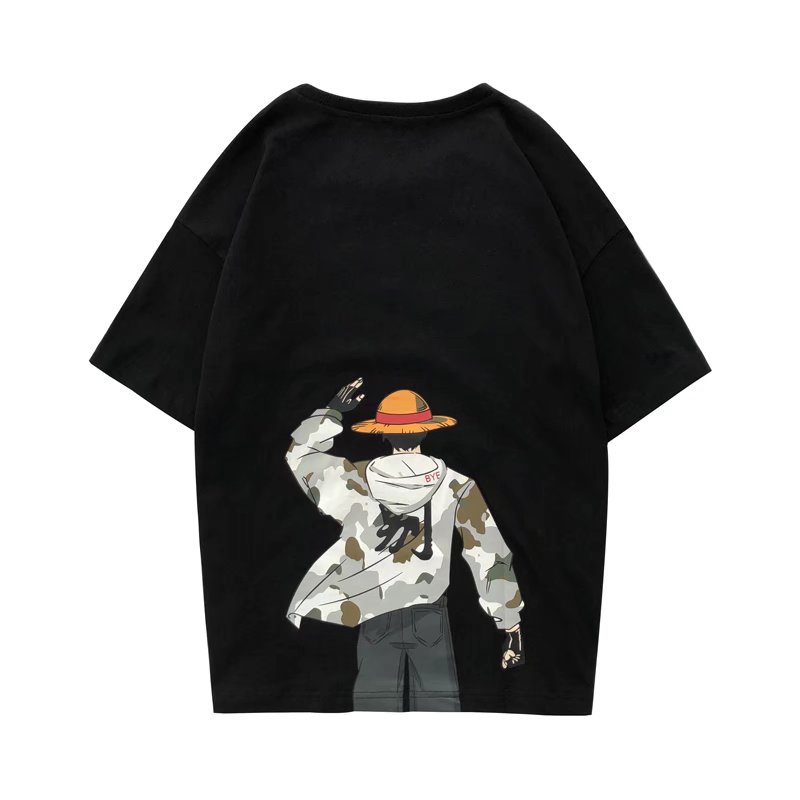 [có size 40 kg___130 ] áo phông nam tay lỡ,Áo Thun Thể Thao Tay Ngắn Cổ Tròn In Hình Luffy Hoạt Hình Phong Cách Hàn Quốc Cho Nam Size M-8XL