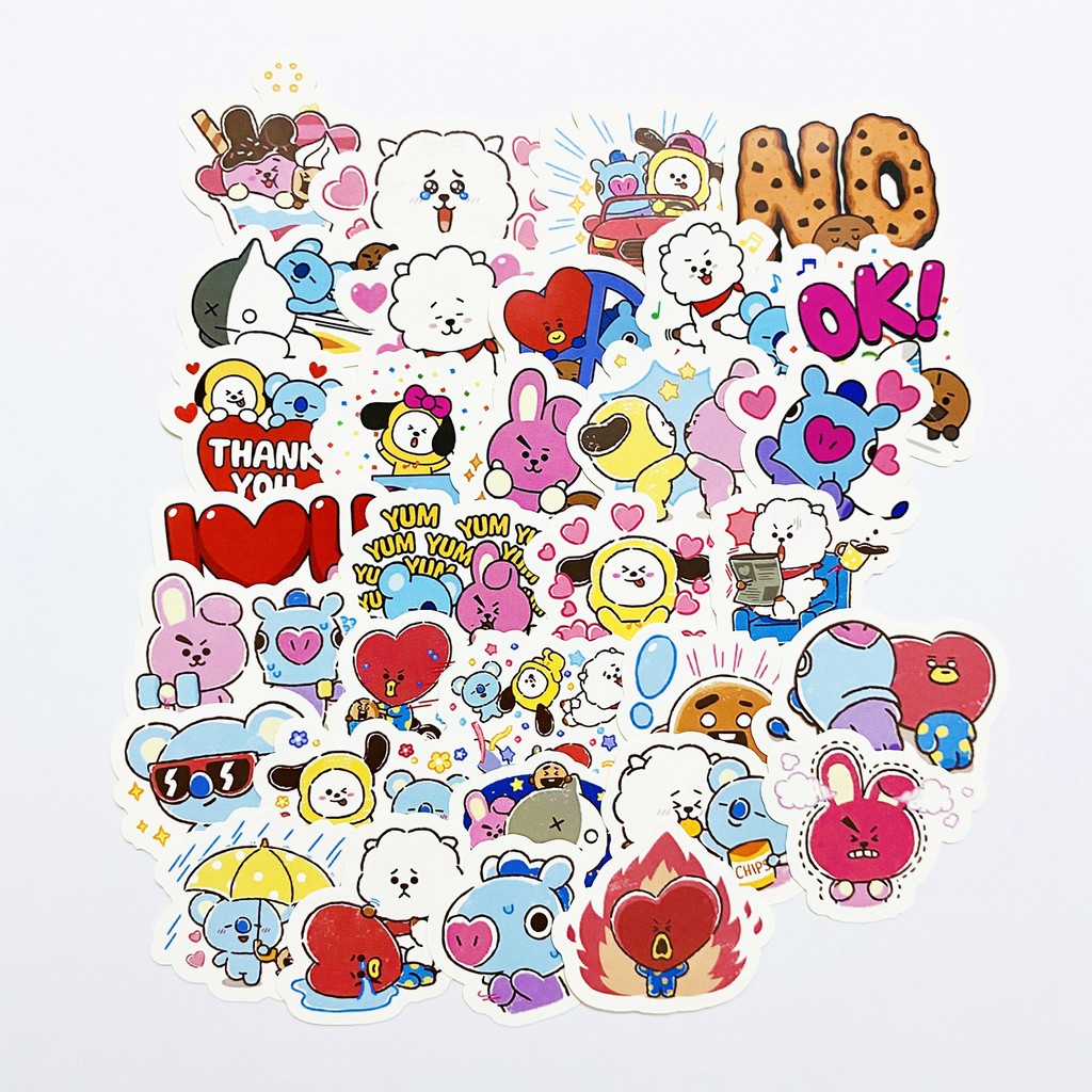 Bộ 32 miếng sticker BT21 (1) dán trang trí laptop, máy tính bỏ túi, vali, điện thoại, đàn ghita, hộp..