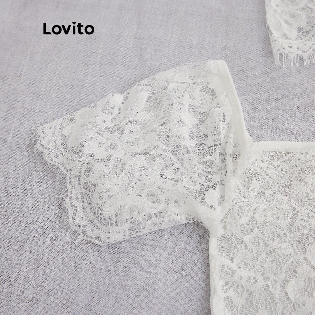 Đồ lót ren Lovito với dây đeo trễ vai không có miếng đệm sexy L17X614 (Trắng / Đen)