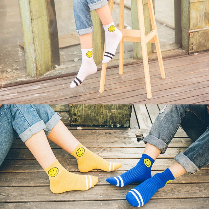 Vớ Thể Thao Họa Tiết Mặt Cười Hoạt Hình Phong Cách Hàn Quốc Cho Nam Và Nữ