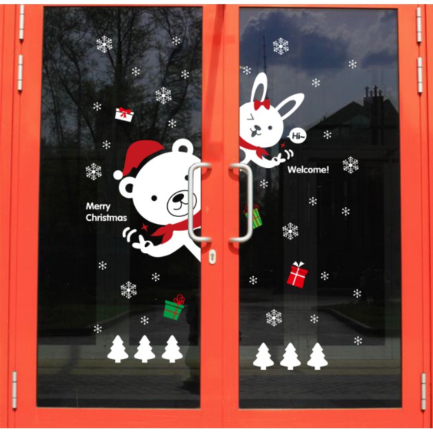 Decal dán tường Noel - Thú Cưng Trắng chào lễ