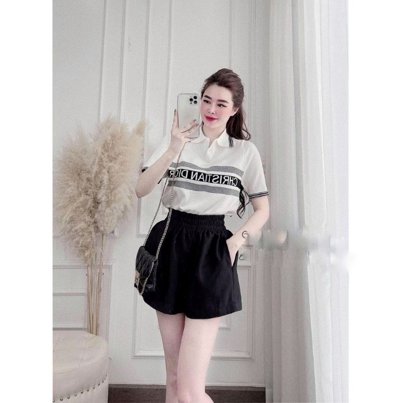 Áo Thun Plo DR Trắng Viền Đen Thời Trang Mùa Hè Dành Cho Nữ, Áo Phông Dáng Rộng Unisex