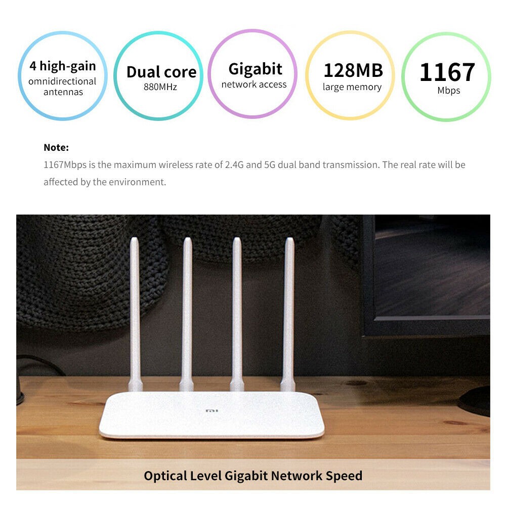 Bộ Định Tuyến Không Dây Xiaomi Mi 4a 2.4ghz + 5ghz Wifi High Gain 4 Ăng Ten Ipv6 100% Chính Hãng | BigBuy360 - bigbuy360.vn