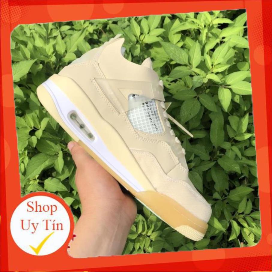 Giày air jordan 4 retro off white kem , Giày sneaker JD4 màu kem siêu hot mới nhất