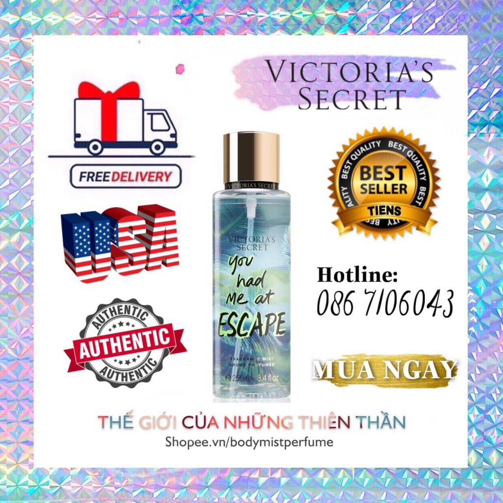 𝗕𝗢𝗗𝗬𝗠𝗜𝗦𝗧⚜️Mẫu thử xịt thơm Body Mist Victoria's Secret  - You had me at Escape 250ml