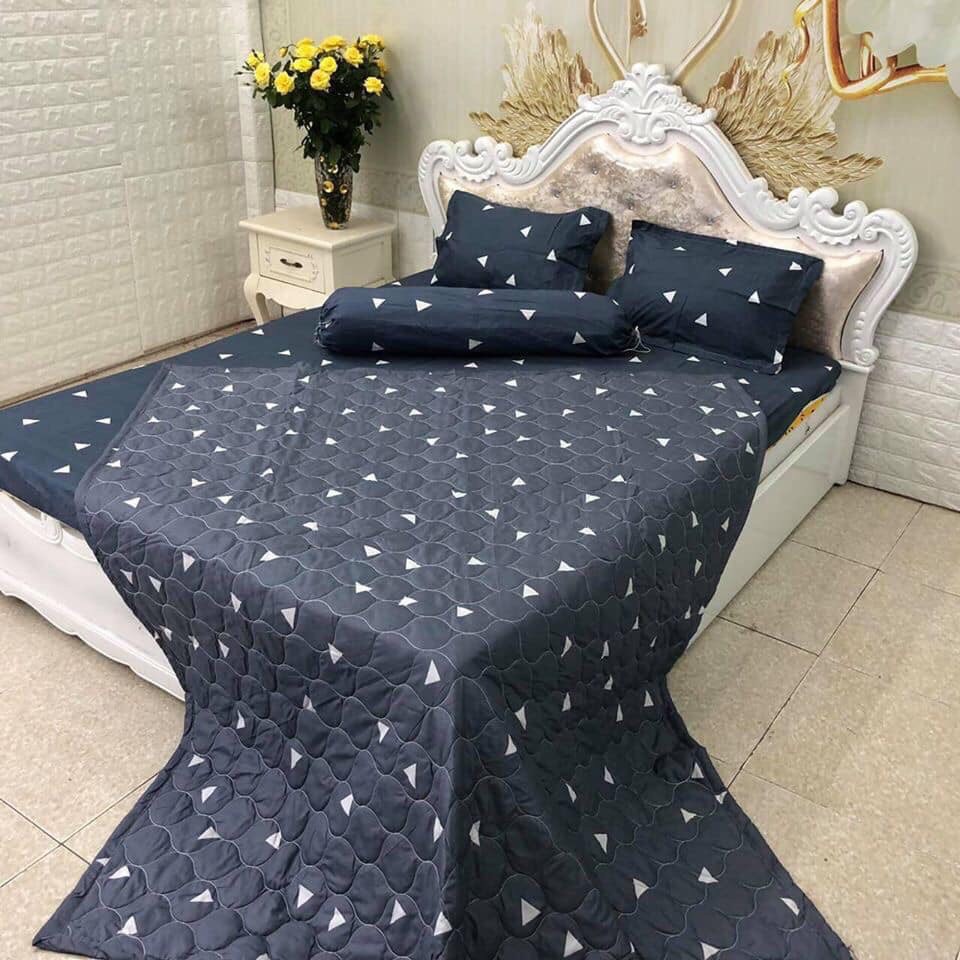 Sét Chăn hè ga gối Cotton Poly Emmidecor Mẫu Tam giác ghi