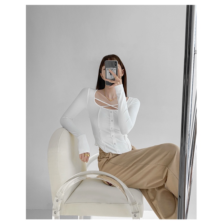 Áo Thun Nữ Dài Tay Vạt Chéo Vạt Trước Ngực Phong Cách Mới