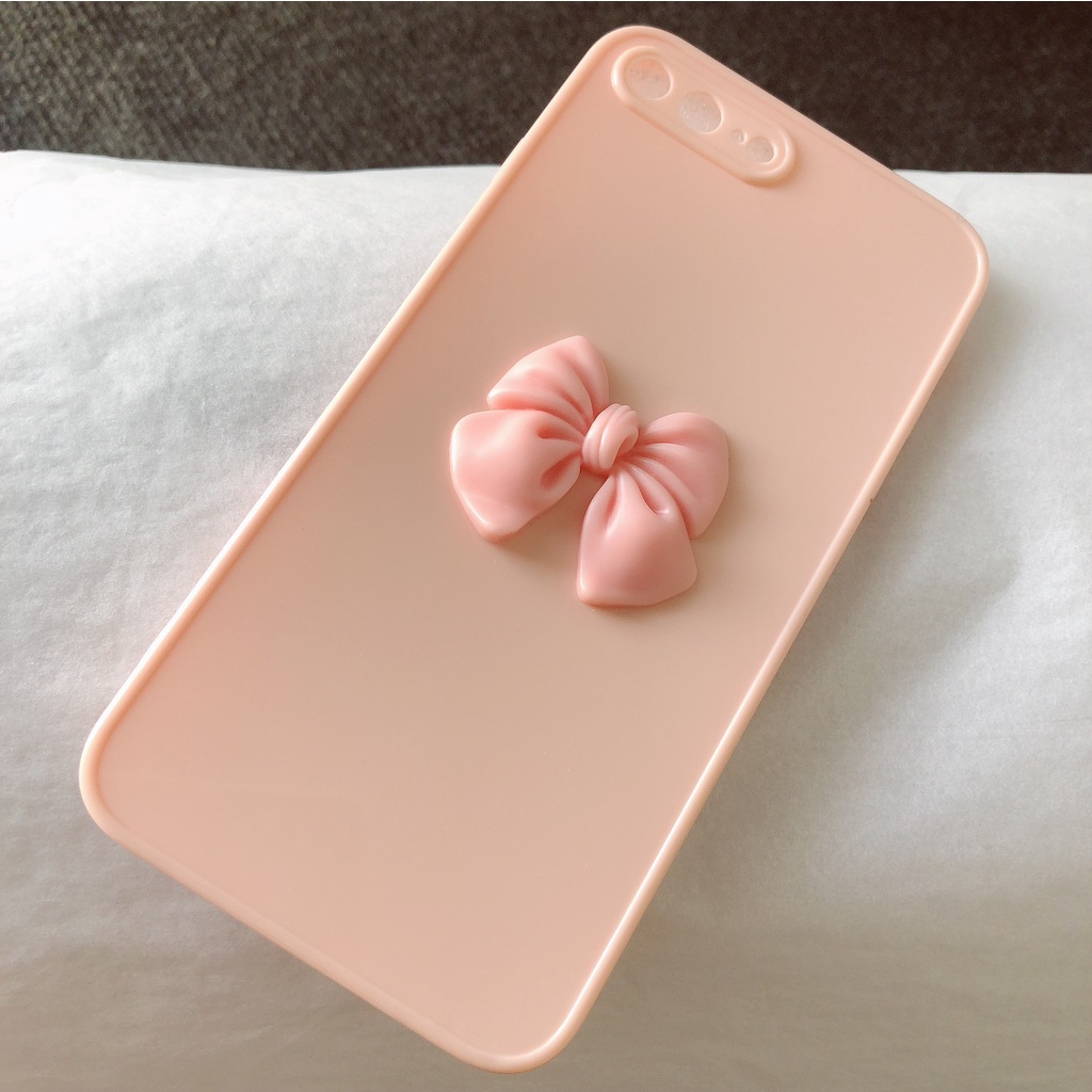 Ốp Lưng Điện Thoại Iphone 7/8Plus, Màu Hồng In Hình Cái Nơ Dễ Thương Kiểu Hàn Quốc