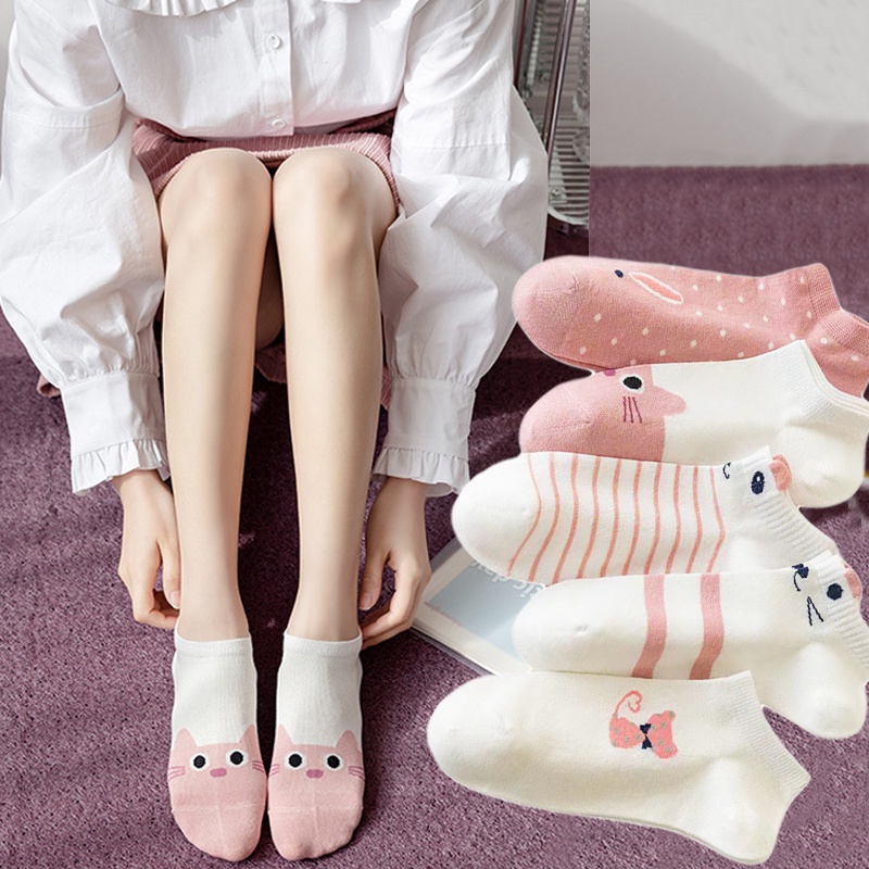 1 Đôi Tất Cotton Cổ Thấp In Hình Mèo Dễ Thương