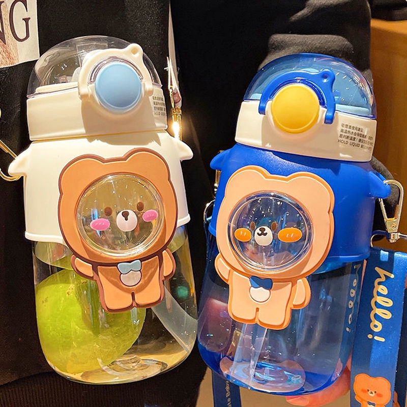Bình Nước Bằng Nhựa Chịu Nhiệt Cao Kèm Ống Hút Dễ Thương Dành Cho Bé Gái