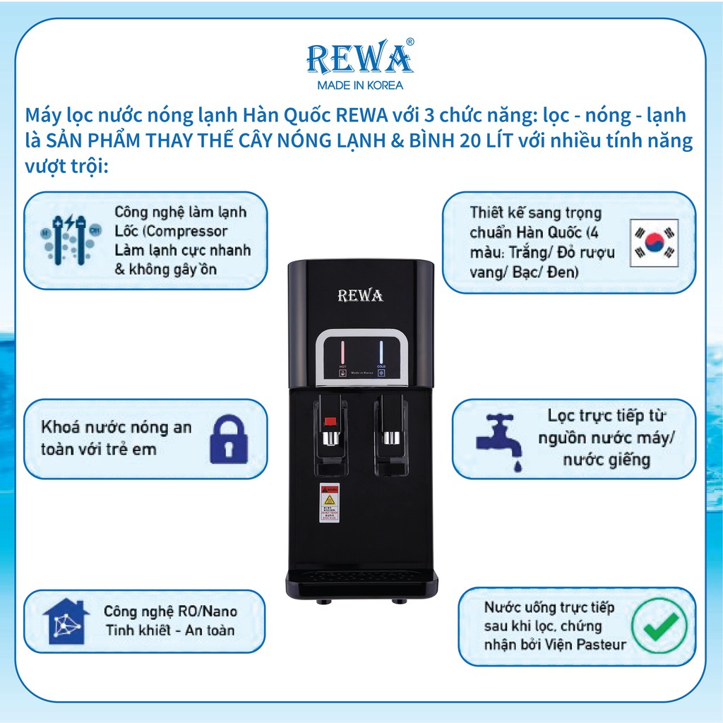 Máy lọc nước nóng lạnh để bàn Rewa RW-NA-218