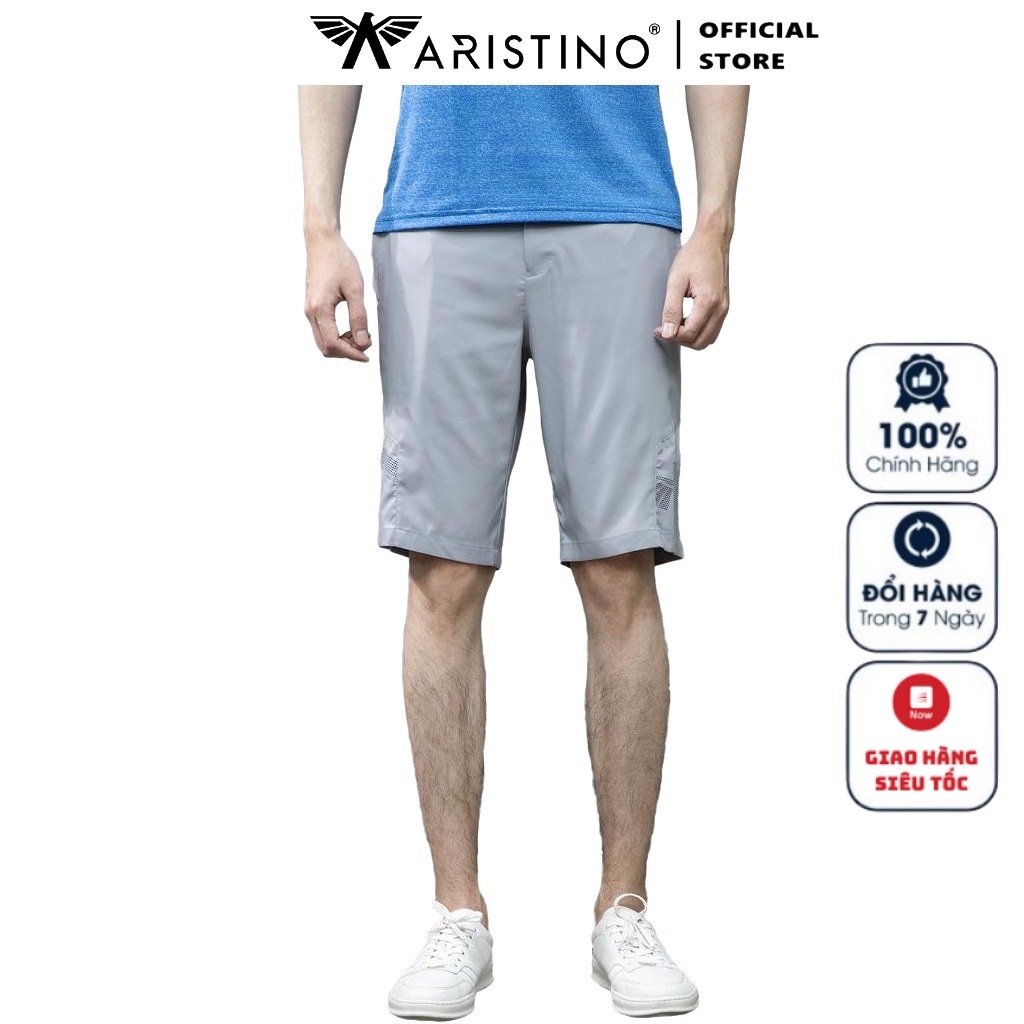 Quần Short Nam Cao Cấp ARISTINO ASO012S1 Quần Ngố Đùi màu xám vải polyester cao cấp mềm mại dáng thể thao suông vừa
