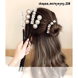 Thanh Cuộn Búi Tóc Đa Năng Phong Cách Hàn Quốc Đính Đá Và Ngọc Trai Nhân Tạo Đẹp Sắc Sảo, Style Sang Chảnh