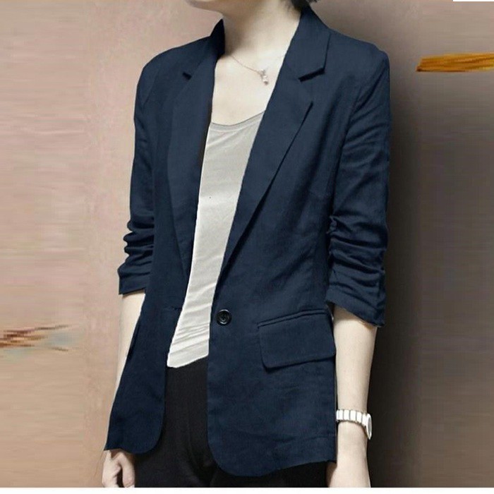 Áo vest Blazer Linen nữ dáng lửng tay chun, thời trang phong cách trẻ