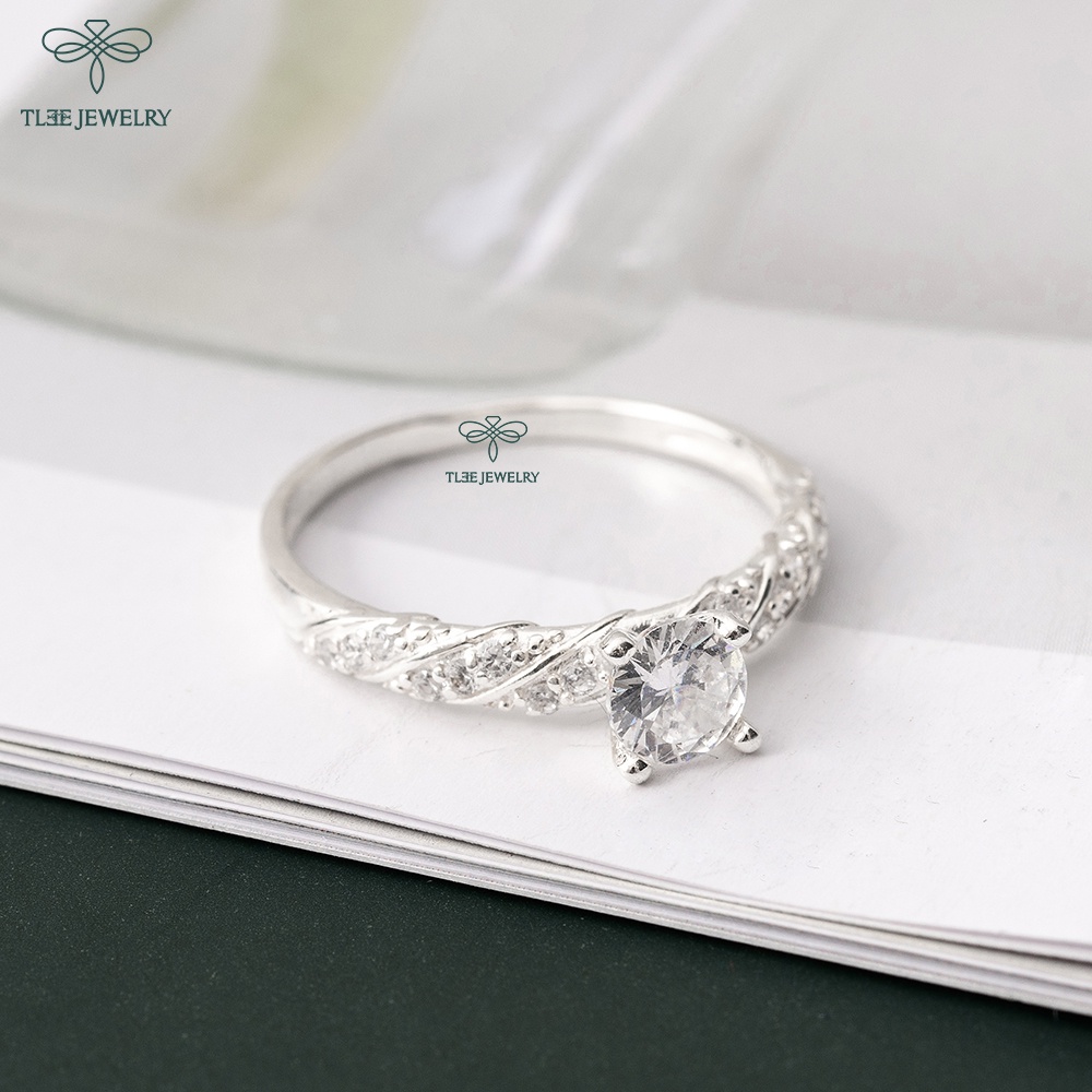 Nhẫn bạc nữ TLEE bốn chấu viền xoắn nạm đá TleeJewelry A0180