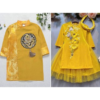 [Tặng Mấn] Áo Dài Cách Tân Cho Bé Gái Size Đại Cao Cấp Chất Nhung, Gấm Đính Hoa