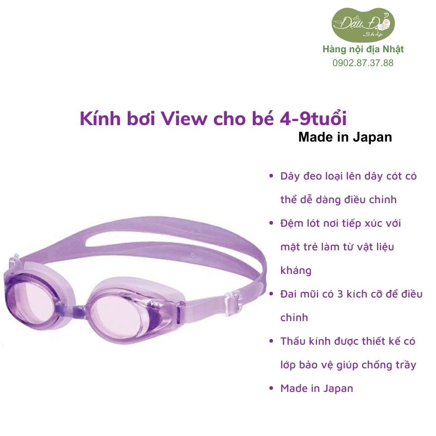 [MADE IN JAPAN - NHIỀU MÀU] kính bơi Nhật chống tia UV, kháng khuẩn hiệu View cho bé từ 4-9 tuổi