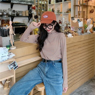 ÁO TAY DÀI BODY CỔ LỌ SỌC KẺ STYLE HÀN QUỐC